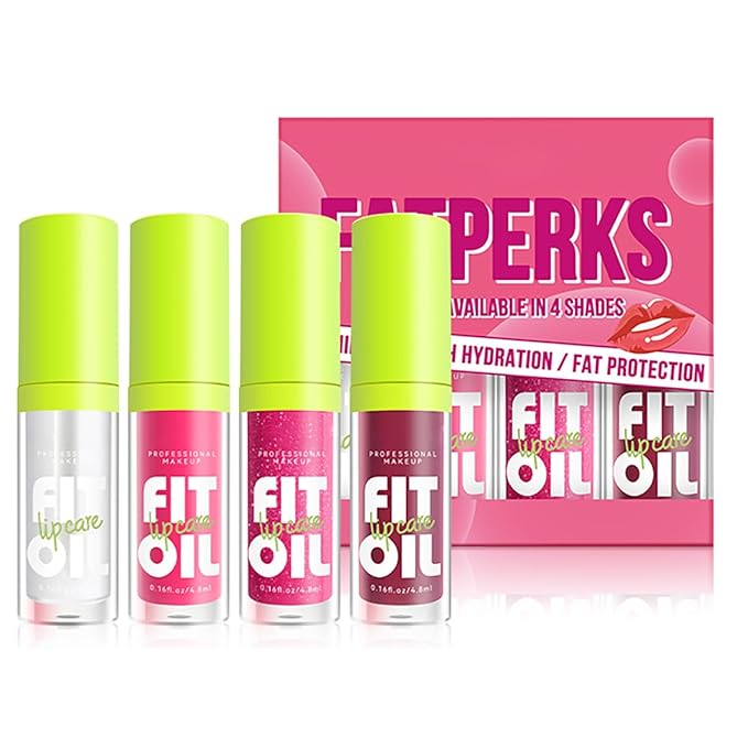 4 Colors Lip Oil Lip Glaze, Big Brush Head Hydrating Lip Glow Oil, Transparent Toot Tinted Nourishing Long Lasting Repairing Lightening Lip Lines (Set A)