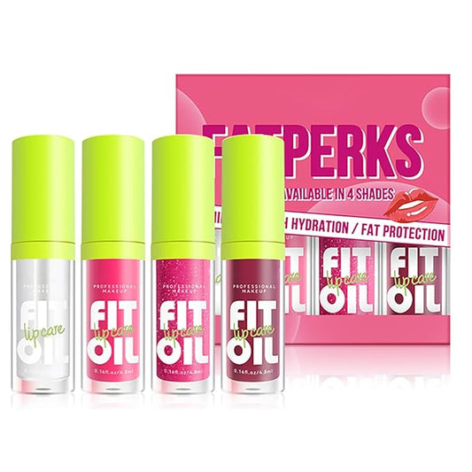 4 Colors Lip Oil Lip Glaze, Big Brush Head Hydrating Lip Glow Oil, Transparent Toot Tinted Nourishing Long Lasting Repairing Lightening Lip Lines (Set A)