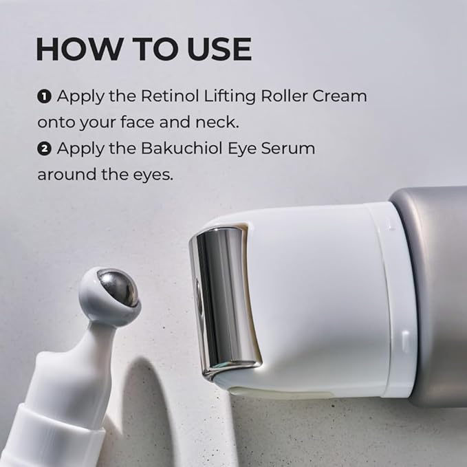 [SKIN&LAB] Anti-aging Rollers Duo Set, includes Bakuchiol Eye and Retinol Lifting Roller, Korean Vegan Skincare Gift Set, Gift for women, Valentine skincare gift set