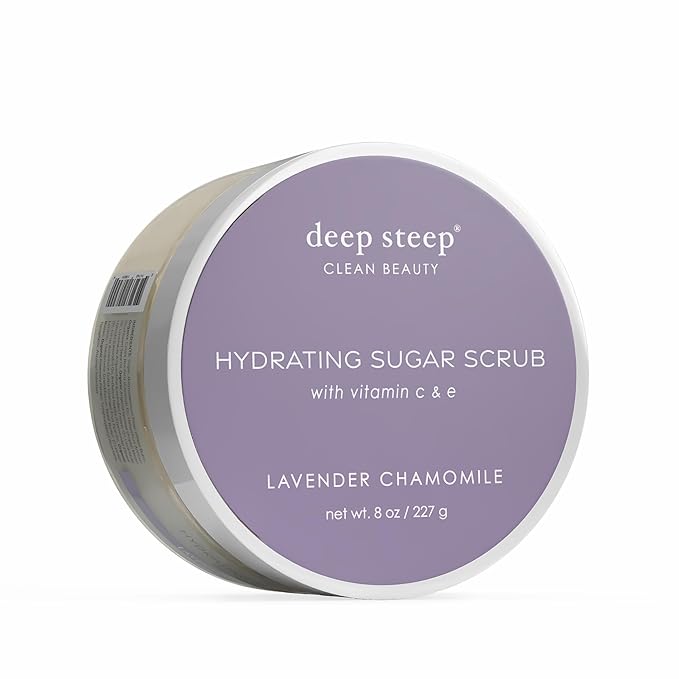 Deep Steep Sugar Scrub, Lavender Chamomile, 8 oz – Exfoliating Body Scrub with Organic Coconut Oil, Shea Butter & Argan Oil – Vegan, Clean Beauty, Smooth, Soft & Nourished Skin