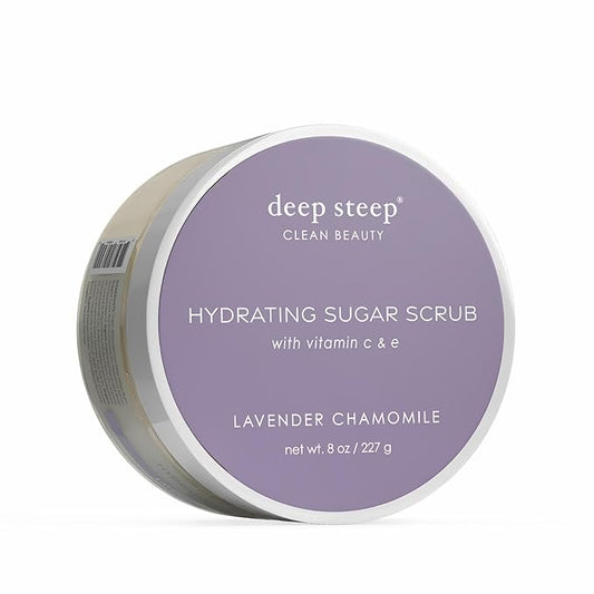 Deep Steep Sugar Scrub, Lavender Chamomile, 8 oz – Exfoliating Body Scrub with Organic Coconut Oil, Shea Butter & Argan Oil – Vegan, Clean Beauty, Smooth, Soft & Nourished Skin