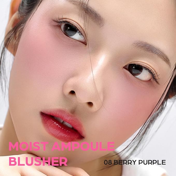 House of Hur Moist Ampoule Blusher with 50% Moisture Essence | Hydrating & Long-Lasting Blush | 0.33 fl. oz. (9 Shades) - Berry Purple