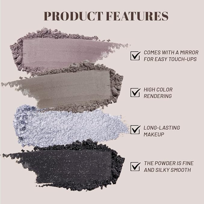 Silver Black Gray Brown 4Colors Eyeshadow Makeup Palette with Brush Mirror,Natural Neutral Powde Eye Shadow Palettes for Older Women,Long Lasting Naturing-Looking,Lightweight Eye Makeup Travel Size
