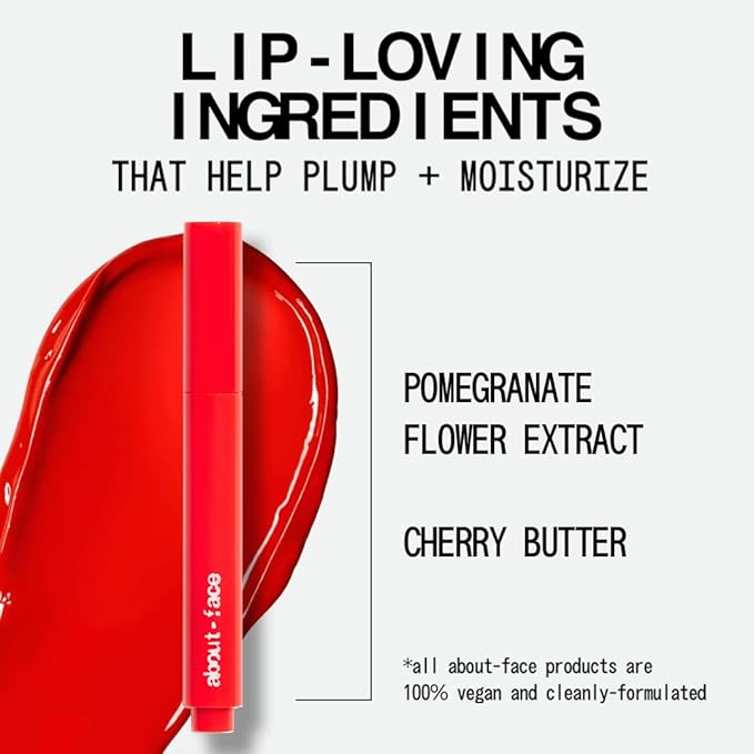 aboutface Cherry Pick Lip Color Butter – High-Shine, Hydrating Lip Balm with Pomegranate Flower Extract & Cherry Butter – Vegan, Cruelty-Free, Clean Beauty – 0.06 oz (Orange Daze – Red Orange)