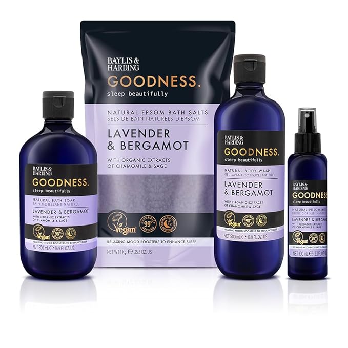 Baylis & Harding Goodness Sleep Lavender & Bergamot Epsom Salts 35.2 fl. oz (Pack of 4) - Vegan Friendly