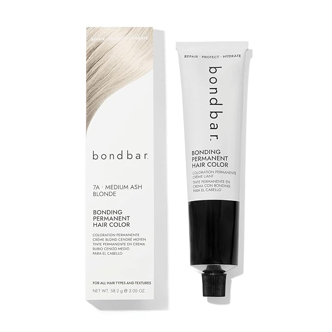 Bondbar 7A Medium Ash Blonde Bonding Permanent Creme Hair Color, Repairing hair dye for all hair types, Vegan, Built in Bonding, 2.05 Oz