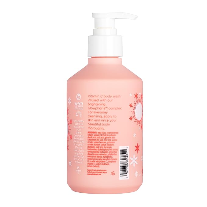 Pacifica Glow Baby Brightening Body Wash – Vitamin C & AHA Exfoliating Body Wash for Glowing Skin, Moisturizing Daily Shower Gel for Dull Dry Skin, Niacinamide & Kakadu Plum, Vegan, 10 oz