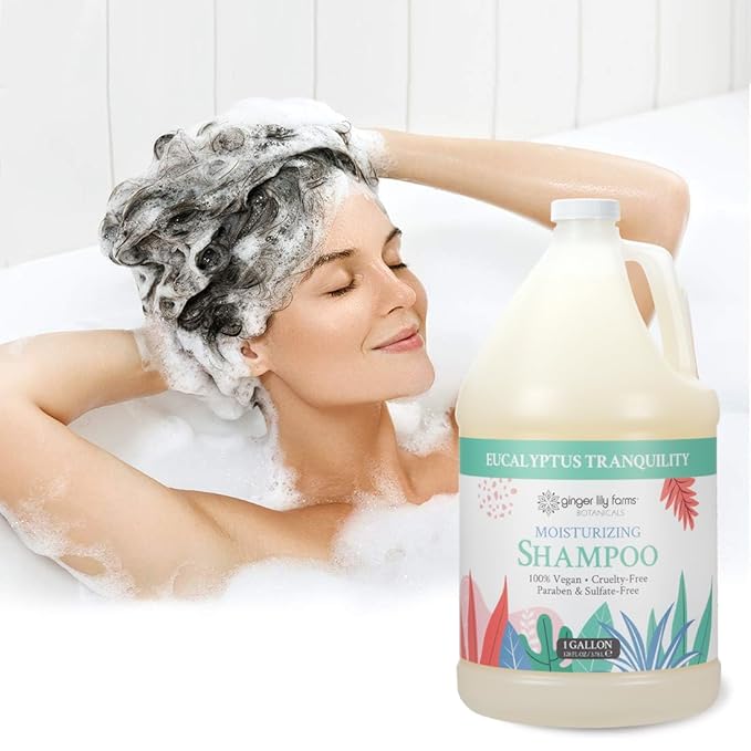 Ginger Lily Farms Botanicals Moisturizing Shampoo for All Hair Types, Eucalyptus Tranquility, 100% Vegan & Cruelty-Free, 1 Gallon (Pack of 4)