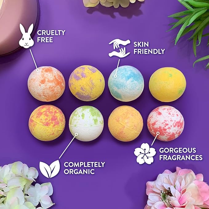 8 x Bath Bombs Value Women's Set, Handmade, Moisturising, Vegan & Cruelty Free, Beauty Spa Gift Set, Bath Fizzers, for Women, Girls, Her, Girlfriend