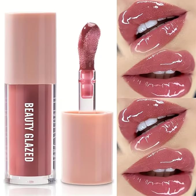 2Pcs/Set Lip Gloss & Lip Liner Set Peach Nude – Lip Plumping Effect Lip Combo Set for Juicy Plump Lips, Gradient Lips & Over Lip Makeup, High Shine Glass Lips Look Viral Lip Combo for Volume Lips