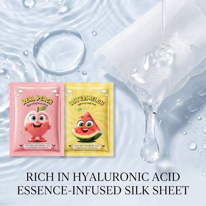Fruit Face Masks, 12 Pack Face Masks Spa Set – Natural & Organic Hydrating Sheet Masks with Vitamin C, E for Brightening, Vegan Skincare Gift for Women/Men, Spa Day at Home