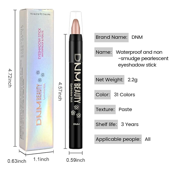 evpct Champagne Shimmer Cream Eye Shadow Sticks Brightener Pencils for Women, Metallic Champagne Eyeshadow Applicator Stick Pen Waterproof, Blendable Crease-Proof Stick Eyeshadow Shimmer Eye Makeup 74