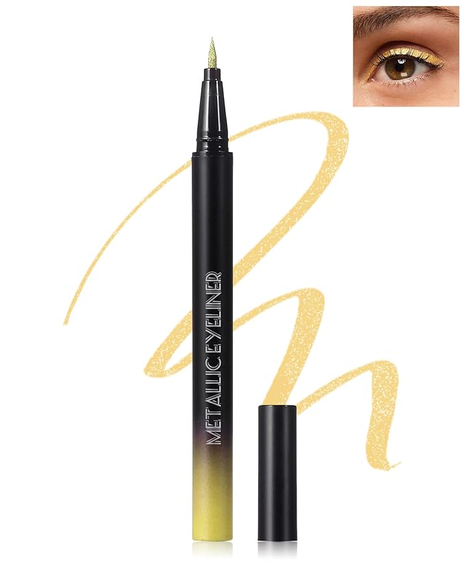 Glitter Liquid Gold Eyeliner, Diamond Shimmer Eye Liner Long-Stay Waterproof, Metallic Satin Finish Colored Eyeliner Pen, Ultra-Fine Tip, High Pigmented Smudge-Proof Eye Makeup for Party Festival-06