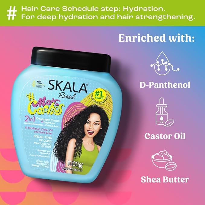 SKALA Mais Cachos Hair Type 3ABC - Eliminate Anti Frizz, For Curly Hair -2 in 1 Conditioning Treatment Cream and Cream To Comb 100% VEGAN 35.2 Oz (1 Pack)