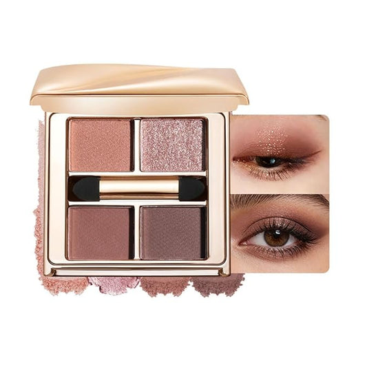 Warm Brown Eyeshadow Palette, 4-Color Matte & Shimmer Neutral Eye Shadow Kit for Soft Glam & Smokey Looks — High Pigment, Long-Lasting, Blendable Warm-Tone Makeup for Brown, Hazel & Green Eyes
