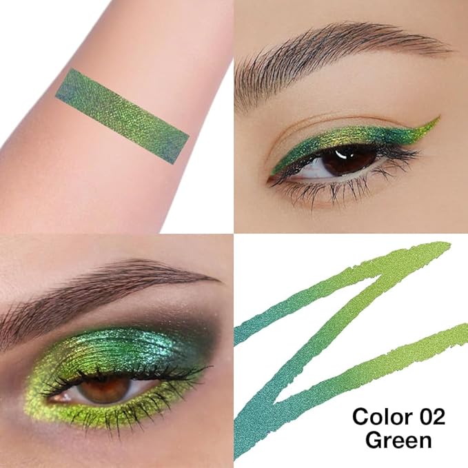 Kaely Chameleon Liquid Eyeliner, Glitter Metallic Chrome Eyeliner Liquid, Multichrome Eye Liner Waterproof Smudge Proof, High-Pigmented Makeup Looks, Quick-Drying, Cruelty-free, 02 Green