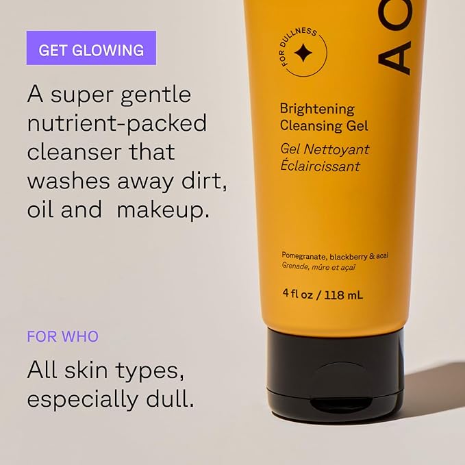 Acure Brightening Cleansing Gel - Vegan Face Scrub, Gentle Facial Cleanser for Radiant Skin with Pomegranate, Blackberry & Acai Infused, Antioxidant-Rich Formula for All Skin Types - 4 fl oz