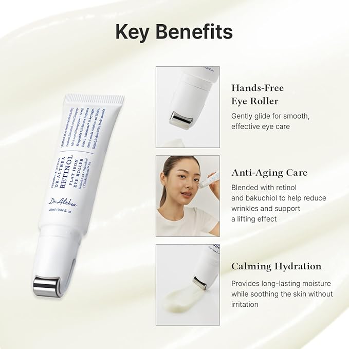 Dr.Althea Retinol Flat Iron Eye Roller | Face Lift Serum with Gua Sha Roller | Antiaging Care with Madecassoside & Centella & Hyaluronic Acid | Vegan Korean Skincare, 0.84 fl oz