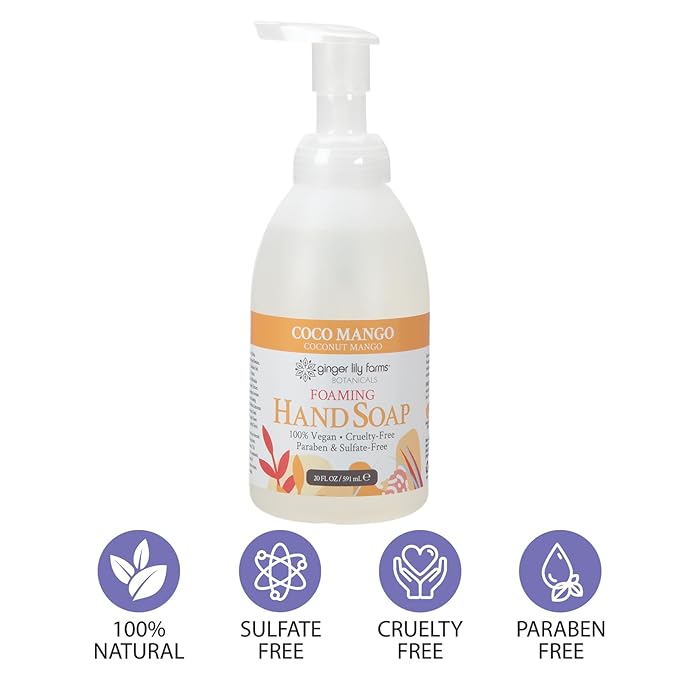Ginger Lily Farms Botanicals All-Purpose Foaming Hand Soap Refill, Coco Mango, 100% Vegan & Cruelty-Free, Coconut Mango Scent, 20 Fl Oz (Pack of 8)