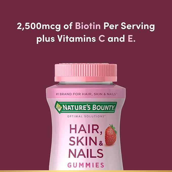 Nature's Bounty Optimal Solutions Hair,Skin & Nails Vitamin Gummies with Biotin,2500 mcg,Strawberry,80 Count (Pack of 3)