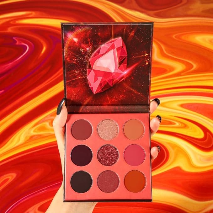docolor Eyeshadow Palette 9Colors Red Eyeshadow Gemstone Shadow Palettes Highly Pigmented Mattes Shimmers Naked Smokey Glitter Cream Colorful Powder Blendable Long Lasting Waterproof Makeup Palette