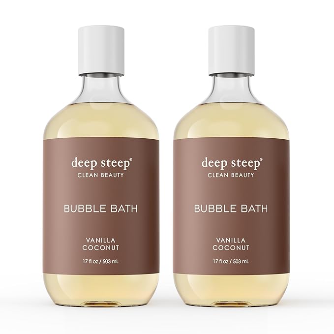 Deep Steep Bubble Bath, Vanilla Coconut 17 oz (Pack of 2) – Hypoallergenic, Clinically Tested Soothing Soak with Shea Butter & Argan Oil – Sulfate-Free