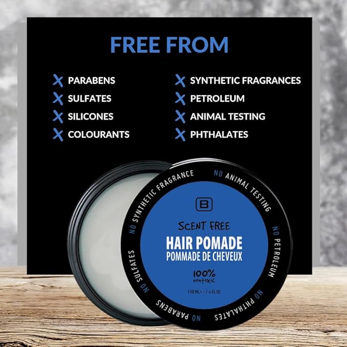 Scent Free Medium Hold Vegan Pomade for Men - EWG VERIFIED, Water Based All Natural Flake Free for All Day Hold and Hairstyles