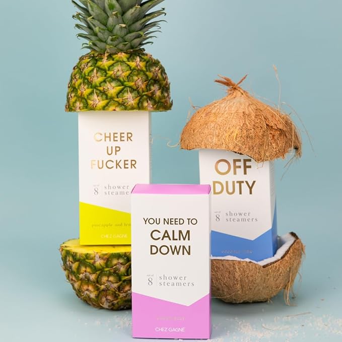 Aromatherapy Shower Steamers Set of 8 - Spa Self Care Gift - Vegan, Cruelty Free - Paraben, Sulfate & Phthalate Free - Bath Bomb Alternative, Gift Set (Cheer Up Fucker - Pineapple Lemon)