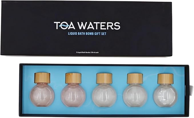 TOA Waters Liquid Bath Bomb Gift Set – 5 Pack Vegan Organic Bath Bombs, Hydrating Sulfate-Free Formula with Bold Scents – Clean Self-Care Gift for Women & Men, Made in USA