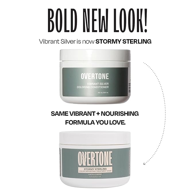 Overtone Semi Permanent Hair Color Conditioner, Stormy Sterling, 8 oz, Nourishing, Damage-Free, Color Depositing Mask for All Hair Types with Shea Butter & Coconut Oil, Vegan & Cruelty-Free