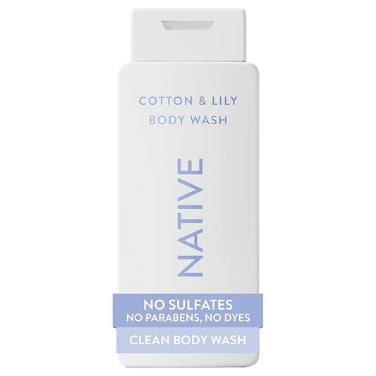 Native Body Wash Contains Naturally Derived Ingredients | For Women & Men, Sulfate, Paraben, & Dye Free Leaving Skin Soft and Hydrating | Cotton & Lily 18 oz