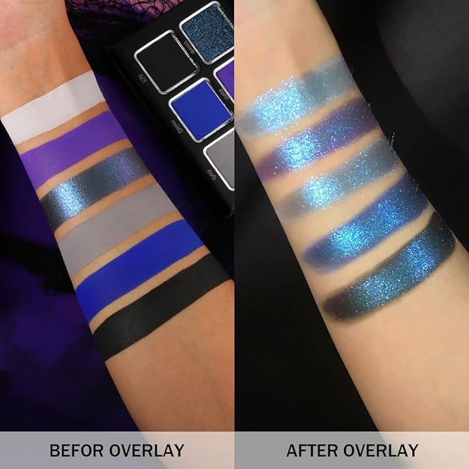 Black Blue Purple Eyeshadow Goth Makeup Palette, Matte Shimmer Dark Smoky Eyeshadow Pallet with Mirror, High Pigment White Grey Multichrome Eye Shadow for Halloween Party Witch Costume Zombie Vampire