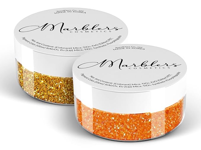MARBLERS Twinkle Face & Body Glitter Duo [Honey Gold & Rainbow Orange] 0.36oz (10g) | Non-Toxic | Cruelty-Free | Eyeshadow, Nail Polish, Nail Art | Festival, Rave & Party Makeup | Nail Art | Gel Nail