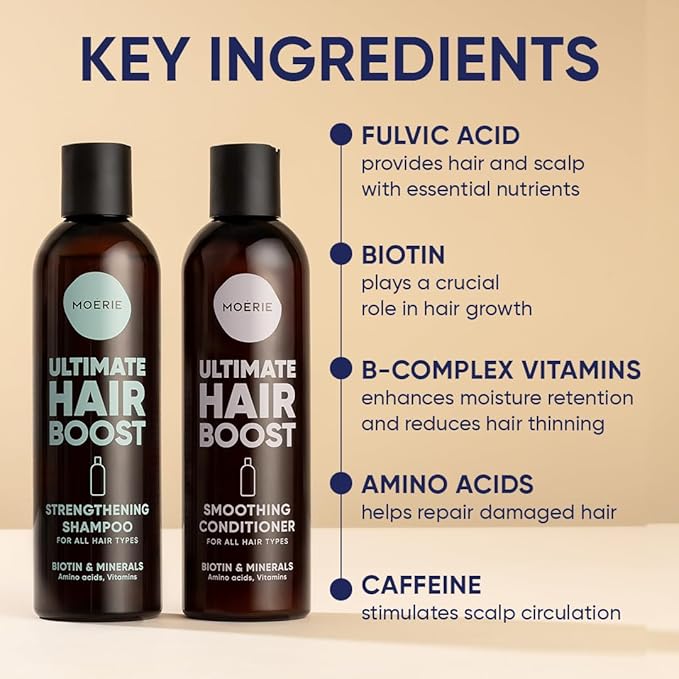Moerie Hair Growth Shampoo and Conditioner for Men and Women, Hair Loss Solution with Biotin and Rosemary, Thickening Shampoo and Conditioner for Thinning Hair – Ultimate Hair Boost, Double Set