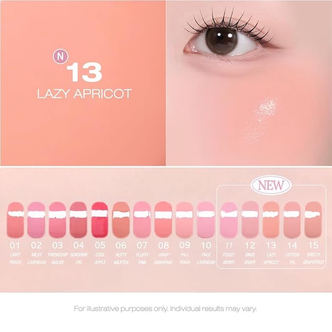 PERIPERA SYRUPY TOK CHEEK 15 Colors, Liquid Blush, Dewy Finish and Hydrates All day, Soft Velvet Texture Face Cheek Tint (13 LAZY APRICOT)