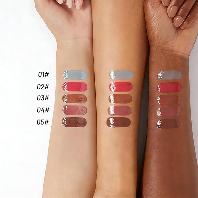 Jelly Lip Gloss, Soft Lip Tint, Instantly creates a Sheer Glass-like Shine, Cool Blue Red Rose Mocha Bean Chocolate Brown Colors, Smoothing, Moisturizing, Plump and Hydrated (B05)