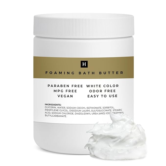 Foaming Bath Butter Base Whipped - Whipped Soap - 1lb Jar - HalalEveryDay - Vegan - 100% Pure Premium Quality Scrub Skin Body Shower Shave Wash Bath