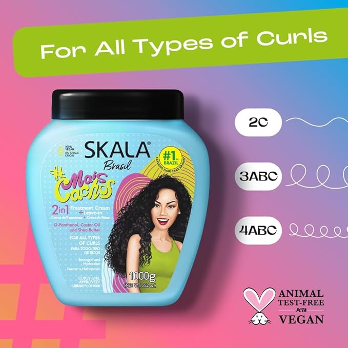 SKALA Mais Cachos Hair Type 3ABC - Eliminate Anti Frizz, For Curly Hair -2 in 1 Conditioning Treatment Cream and Cream To Comb 100% VEGAN 35.2 Oz (1 Pack)