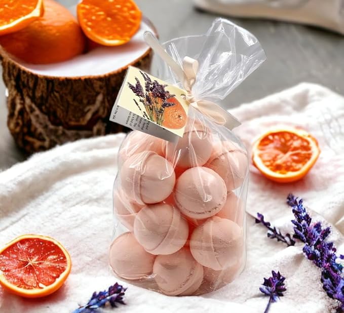 Bath Bombs 14 Set 1 oz/ea, Natural and Organic, USA Handmade | Aromatic Bath Fizzies, Stress Relief | Nourishing, Shea & Coco Butter | Gift Idea | Vegan & Cruelty-Free - Clementine Lavender
