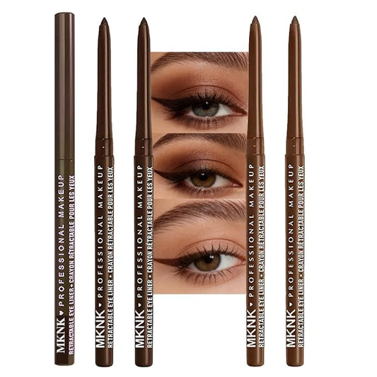 4Pcs Retractable Creamy Eyeliner & Eyeshadow Sticks for Women, Black White Brown Blue Purple Green Gray Colors, Ultra Pigmented Eye Pencils, Matte Satin Finish,Vegan (4 Pcs: 10#2 each of 01 + 03)