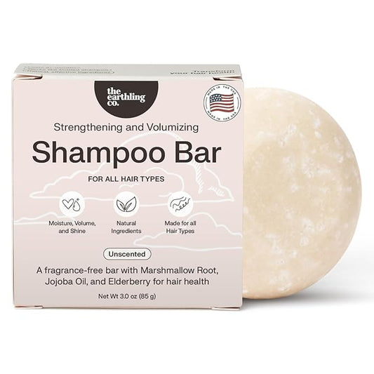 The Earthling Co. Volumizing Shampoo Bar For Hair Thickening, Fullness, Strength, and Hair Growth - Sulfate, Silicone, Paraben Free for Thinning, Flat, Fine Hair - Made in USA (Fragrance-Free, 3oz)