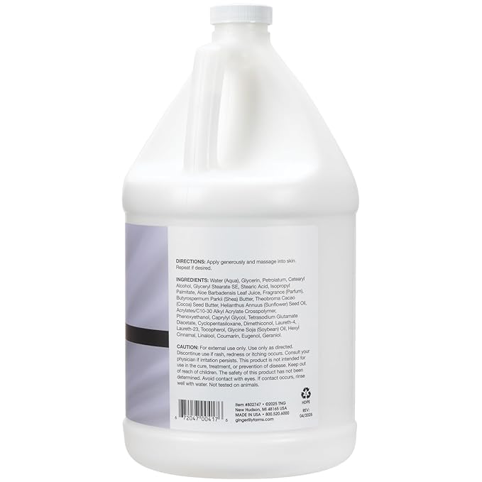 Ginger Lily Farms Botanicals Shea Indulgence 24H Deep Hydration Body Lotion, 100% Vegan & Cruelty-Free, Lavender Chamomile Scent, 1 Gallon (128 fl oz) Refill