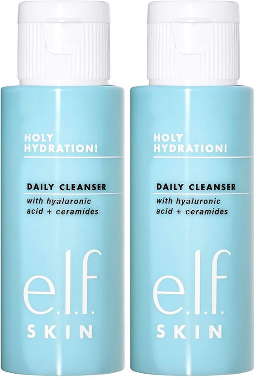e.l.f. SKIN Holy Hydration! Daily Cleanser Mini, Face Cleanser For Washing Away Excess Oil, Impurities & Makeup, Made With Hyaluronic Acid, Vegan & Cruelty-Free (Pack of 2)