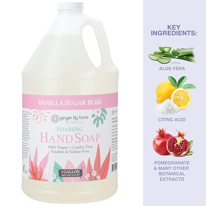 Ginger Lily Farms Botanicals All-Purpose Foaming Hand Soap Refill, 100% Vegan & Cruelty-Free, Vanilla Sugar Bliss Scent, 1 Gallon (Pack of 4)