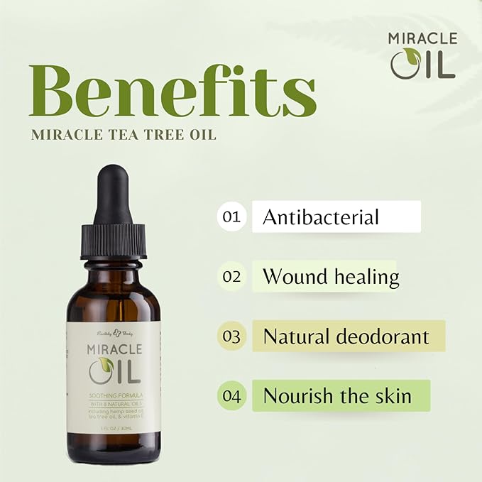 Earthly Body Miracle Oil, 1 fl. oz. - 2 Pack - 100% Natural Tea Tree Oil, Hemp Seed Oil & Vitamin E - Moisturizer, Calms Skin Irritations, Helps Smooth Wrinkles - Gluten Free, 100% Vegan