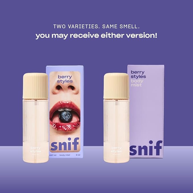 Snif Berry Styles Body Mist 8oz, Fruity Gourmand Fragrance Mist for Body & Hair, Blueberry, Raspberry & Vanilla, Clean, Vegan, Cruelty Free
