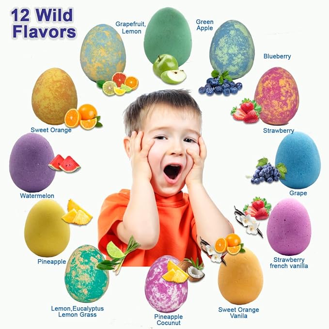 Bath Bombs for Kids with Surprise Inside- 12 pk Kids Bath Bombs with Jungle Toys, Organic, Natural, Skin-Moisturizing Bubble BathBombs. Birthday Gifts, Easter Basket Essentials for Boys, Girls, Kids