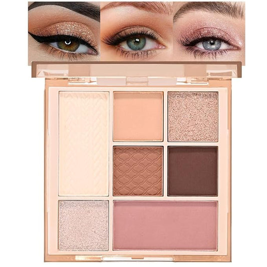 7Colors Eyeshadow Makeup Palette,White GoldenBrown Mauve Taupe Natural Neutral Eye Shadow Palettes for Older Women,Long Lasting Naturing-Looking,Lightweight,Eye Makeup Kit Travel Size,Vegan