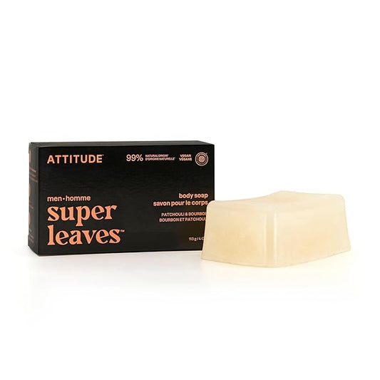 ATTITUDE Bar Soap Body Wash for Men, For Body and Hands, 99% Natural Origin Ingredients with Avocado Oil, EWG Verified, Patchouli & Bourbon, 4 Oz