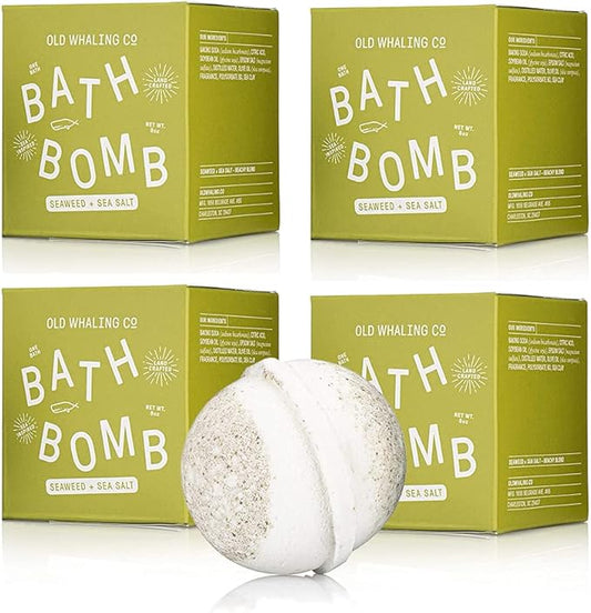 Old Whaling Co Seaweed and Sea Salt Bath Bomb – Set of 4 – Handmade Bath Soak with Epsom Salts – Cleansing, Soothing and Moisturizing Fizz – Sea Spray, Bergamot and Sand Jasmine Scent, 8 oz